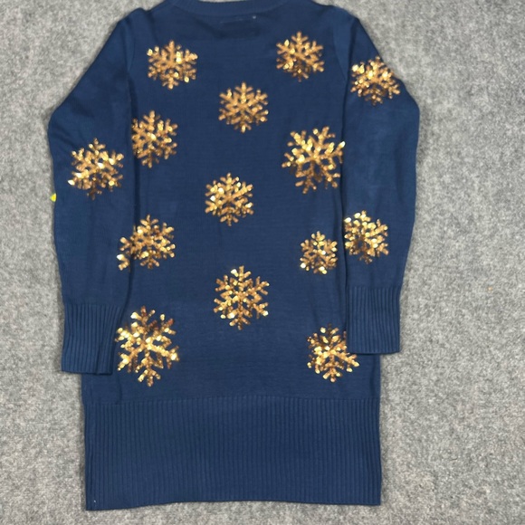 ~ NWOT ~ Tipsy Elves ~ Women's Blue Golden Snowflake Sweater Dress ~ Large - Picture 2 of 4